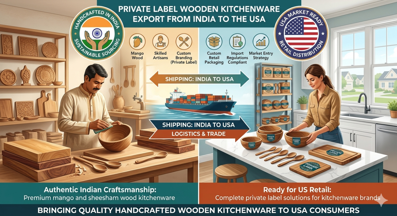 Private Label Wooden Kitchenware Export from India to the USA